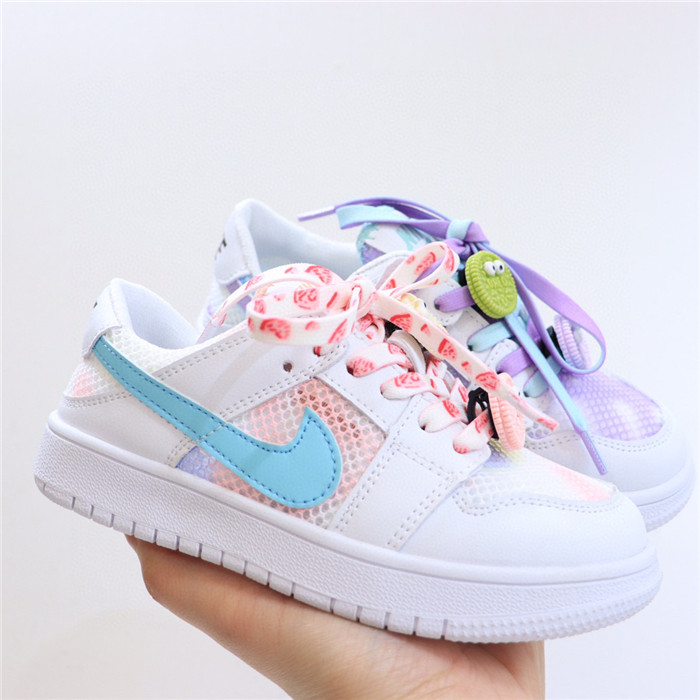 Youth Running Weapon Air Jordan 1 Low White/Blue Shoes 091